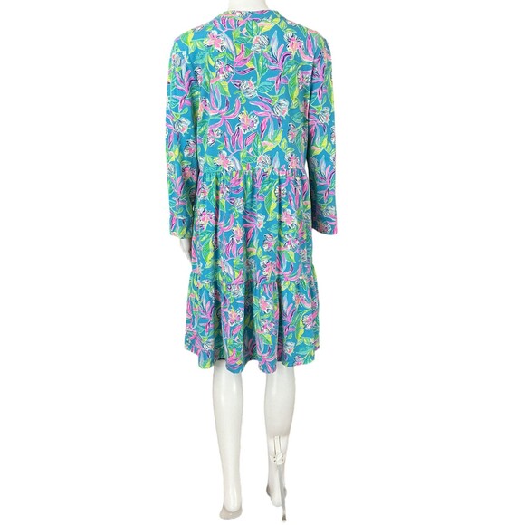 Lilly Pulitzer Alaina Dress sz L Tiered Babydoll Swing Formentera Turquise BOHO - Picture 8 of 13